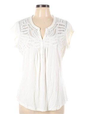 Daniel Rainn White Crochet Yoke Cap Sleeve Blouse